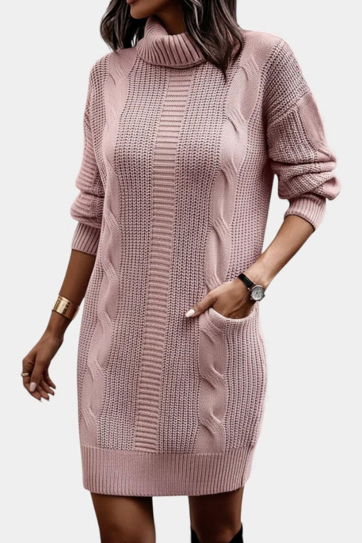 Clarette — Cable Knit Roll Neck Jumper Dress (3), Moraine Fashion