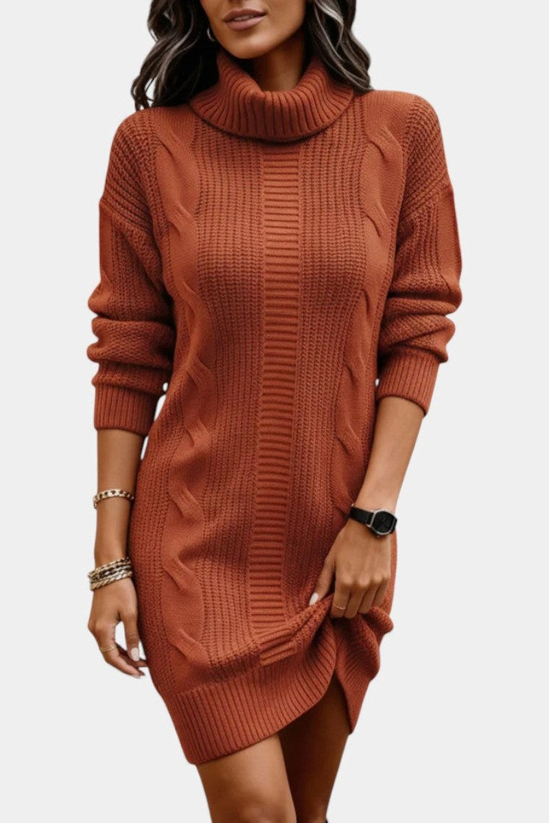 Clarette — Cable Knit Roll Neck Jumper Dress (4), Moraine Fashion
