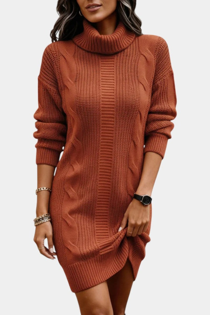 Clarette — Cable Knit Roll Neck Jumper Dress (4), Moraine Fashion