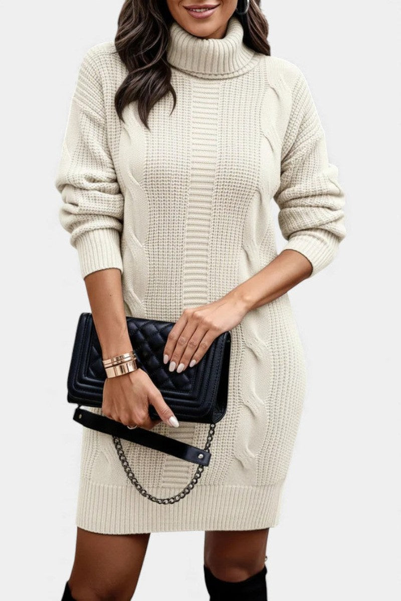 Clarette — Cable Knit Roll Neck Jumper Dress (5), Moraine Fashion