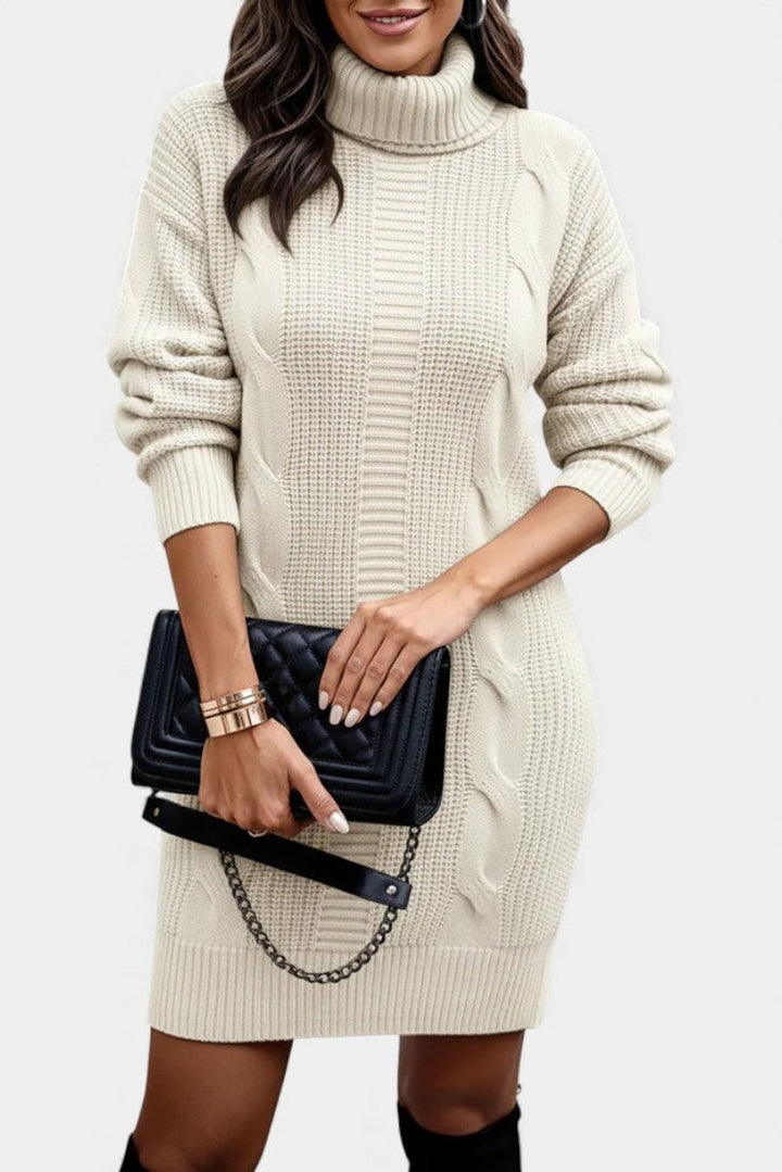 Clarette — Cable Knit Roll Neck Jumper Dress (5), Moraine Fashion