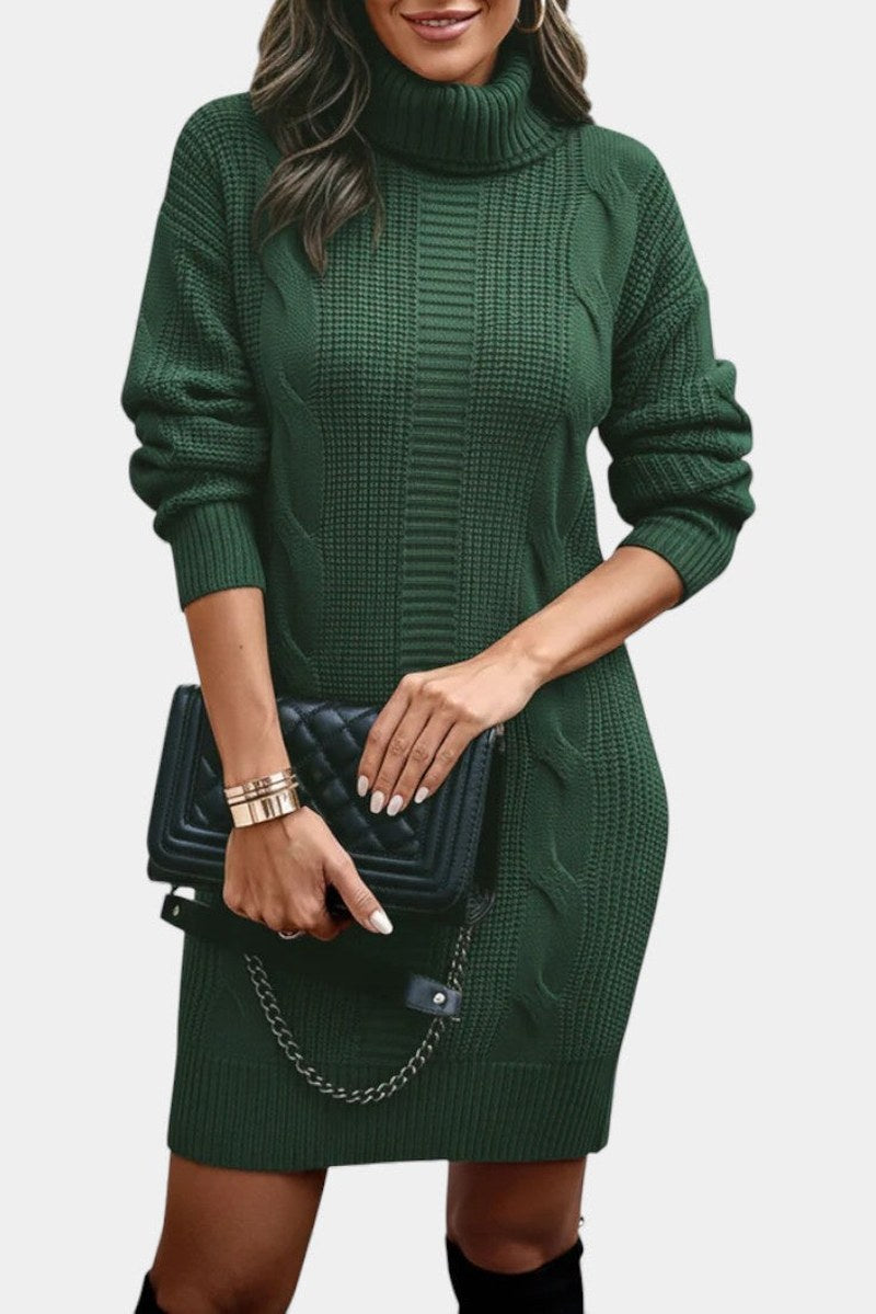 Clarette — Cable Knit Roll Neck Jumper Dress (6), Moraine Fashion