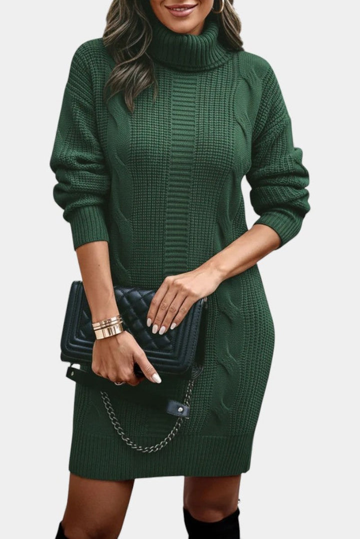 Clarette — Cable Knit Roll Neck Jumper Dress (6), Moraine Fashion