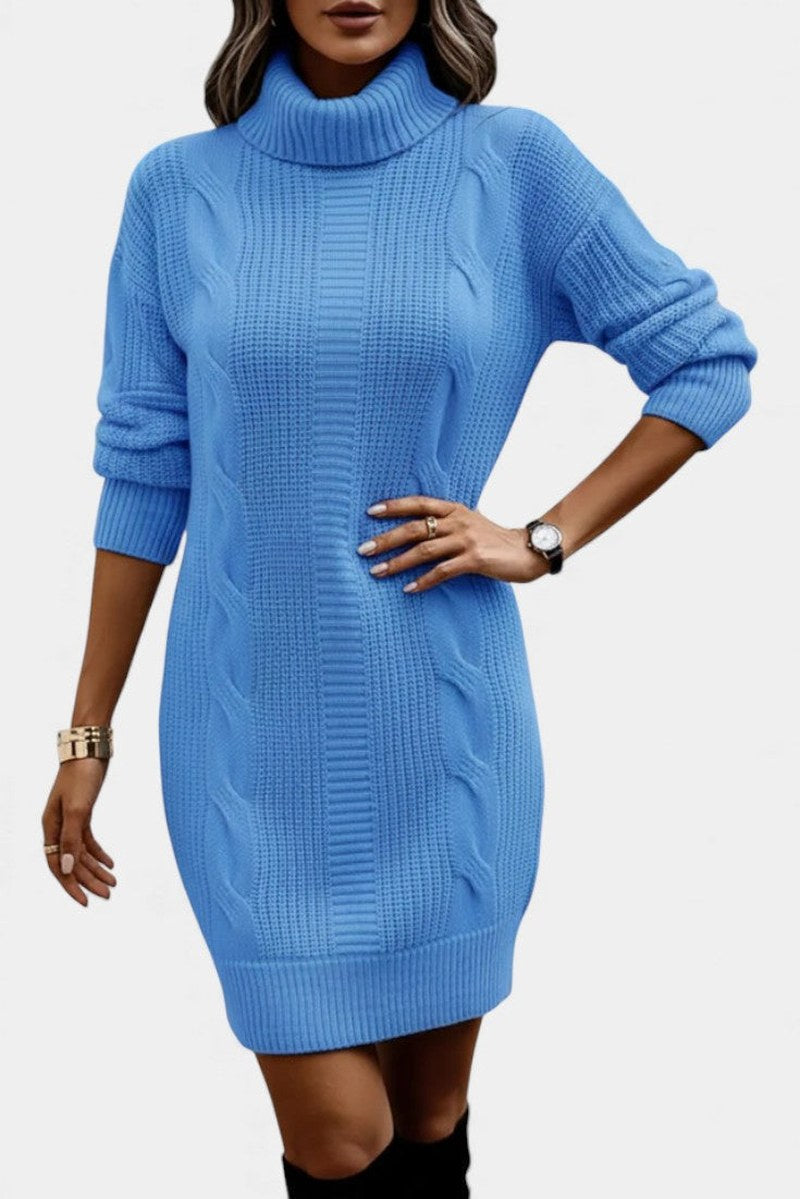 Clarette — Cable Knit Roll Neck Jumper Dress (7), Moraine Fashion