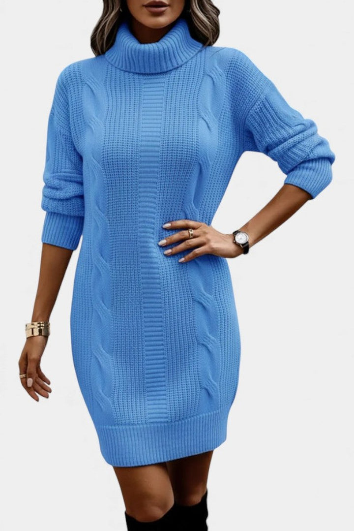 Clarette — Cable Knit Roll Neck Jumper Dress (7), Moraine Fashion
