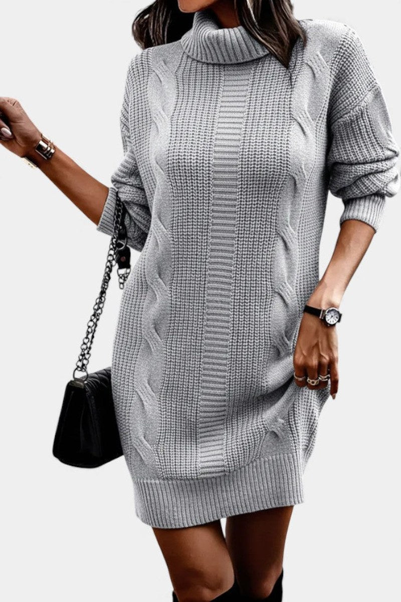 Clarette — Cable Knit Roll Neck Jumper Dress (8), Moraine Fashion