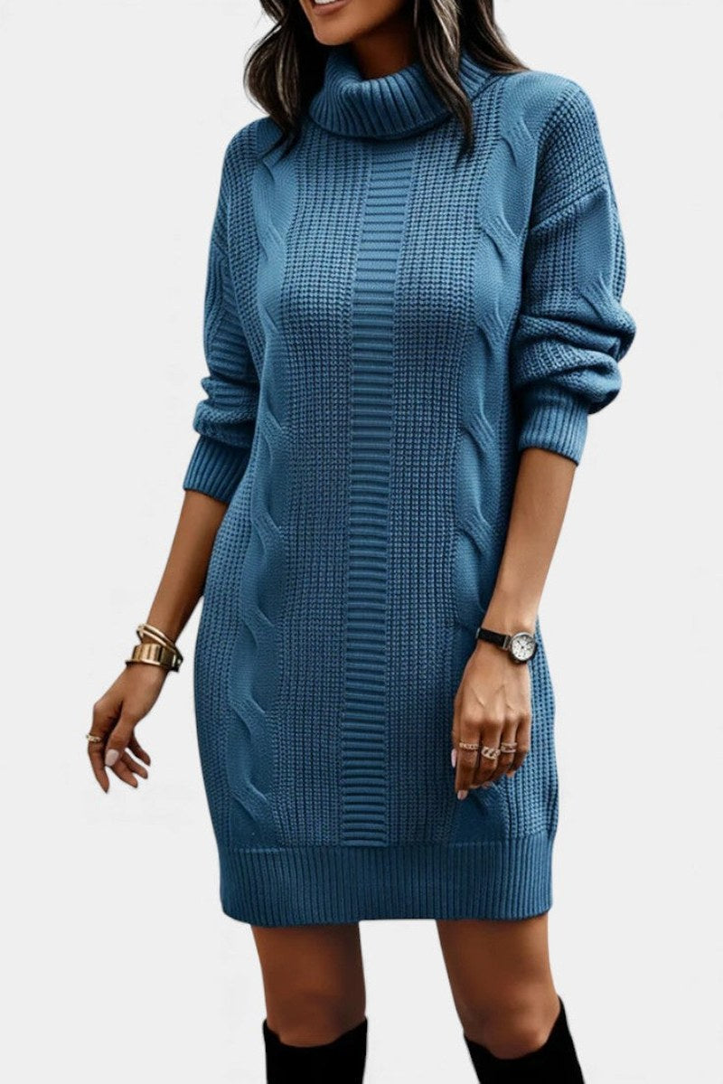 Clarette — Cable Knit Roll Neck Jumper Dress (9), Moraine Fashion