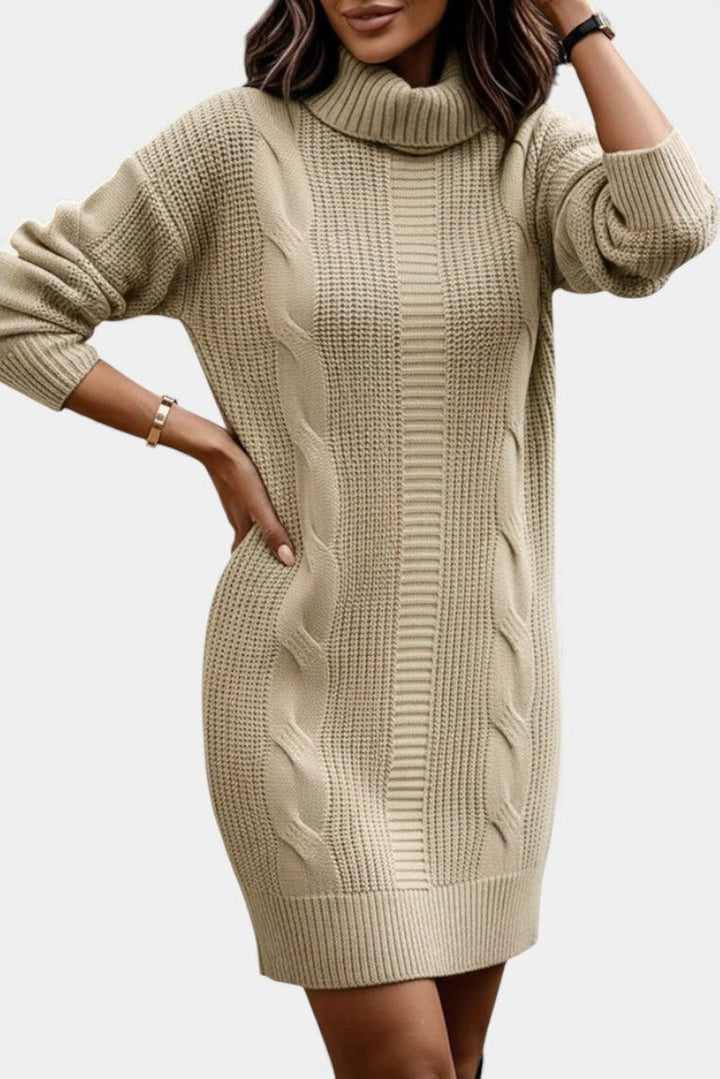 Clarette — Cable Knit Roll Neck Jumper Dress (10), Moraine Fashion