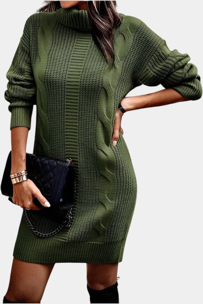 Clarette — Cable Knit Roll Neck Jumper Dress (11), Moraine Fashion