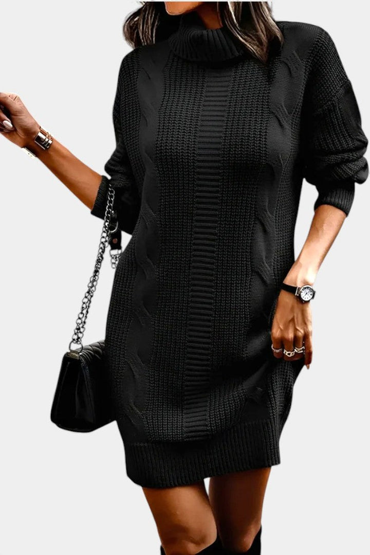 Clarette — Cable Knit Roll Neck Jumper Dress (13), Moraine Fashion