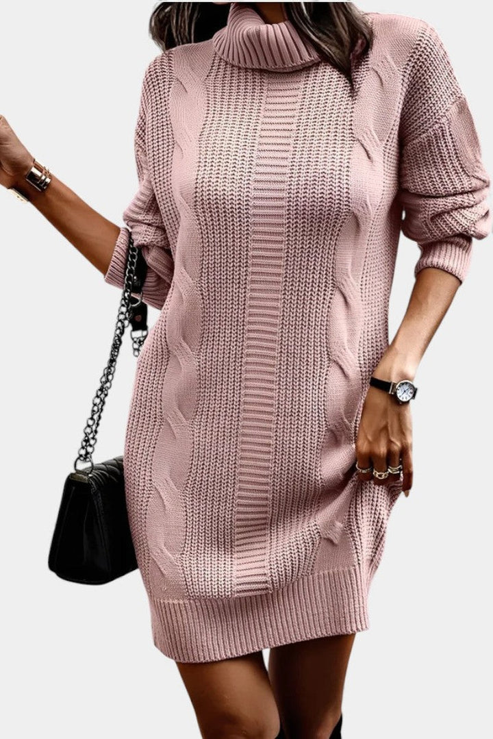 Clarette — Cable Knit Roll Neck Jumper Dress (14), Moraine Fashion