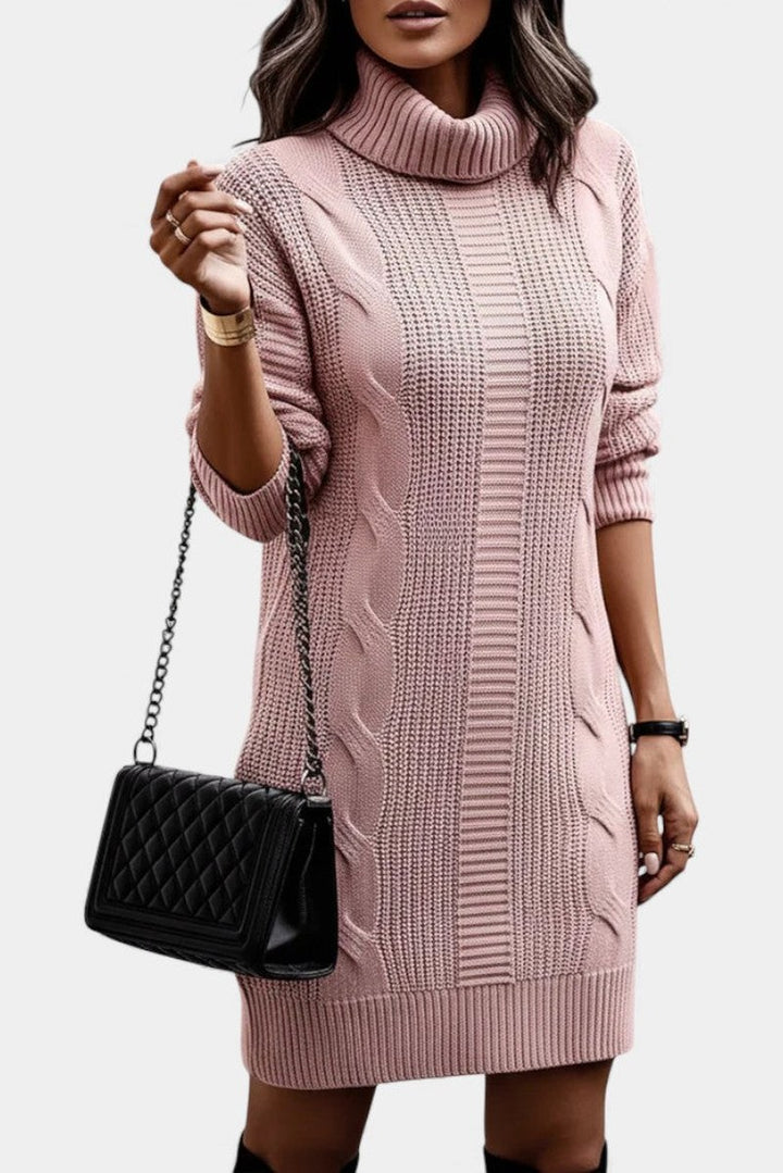 Clarette — Cable Knit Roll Neck Jumper Dress (15), Moraine Fashion