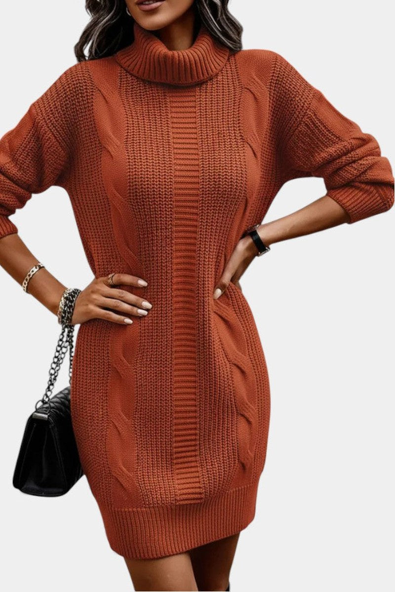 Clarette — Cable Knit Roll Neck Jumper Dress (16), Moraine Fashion