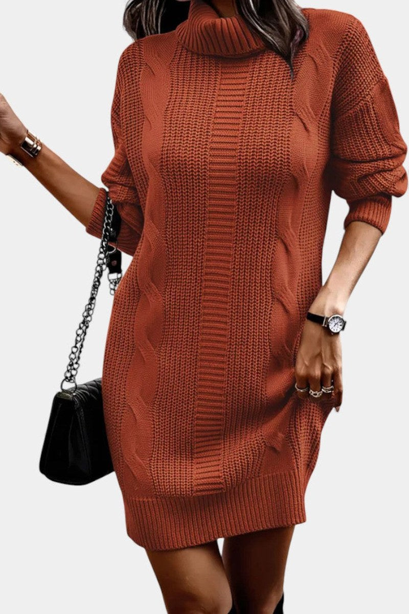 Clarette — Cable Knit Roll Neck Jumper Dress (17), Moraine Fashion