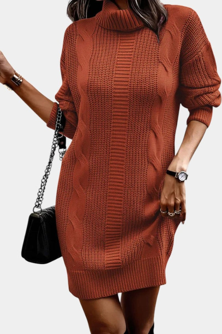 Clarette — Cable Knit Roll Neck Jumper Dress (17), Moraine Fashion