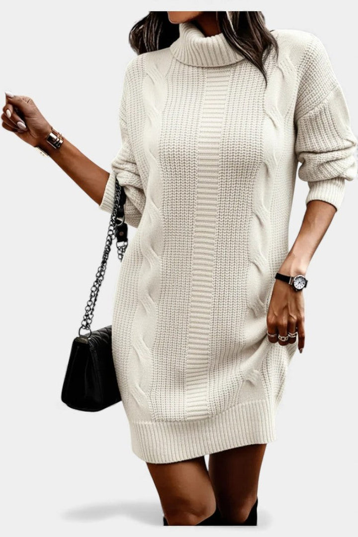 Clarette — Cable Knit Roll Neck Jumper Dress (18), Moraine Fashion