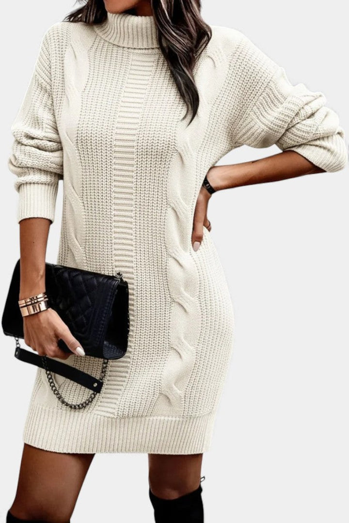Clarette — Cable Knit Roll Neck Jumper Dress (19), Moraine Fashion
