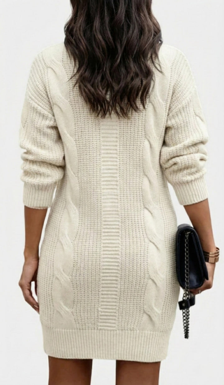 Clarette — Cable Knit Roll Neck Jumper Dress (20), Moraine Fashion