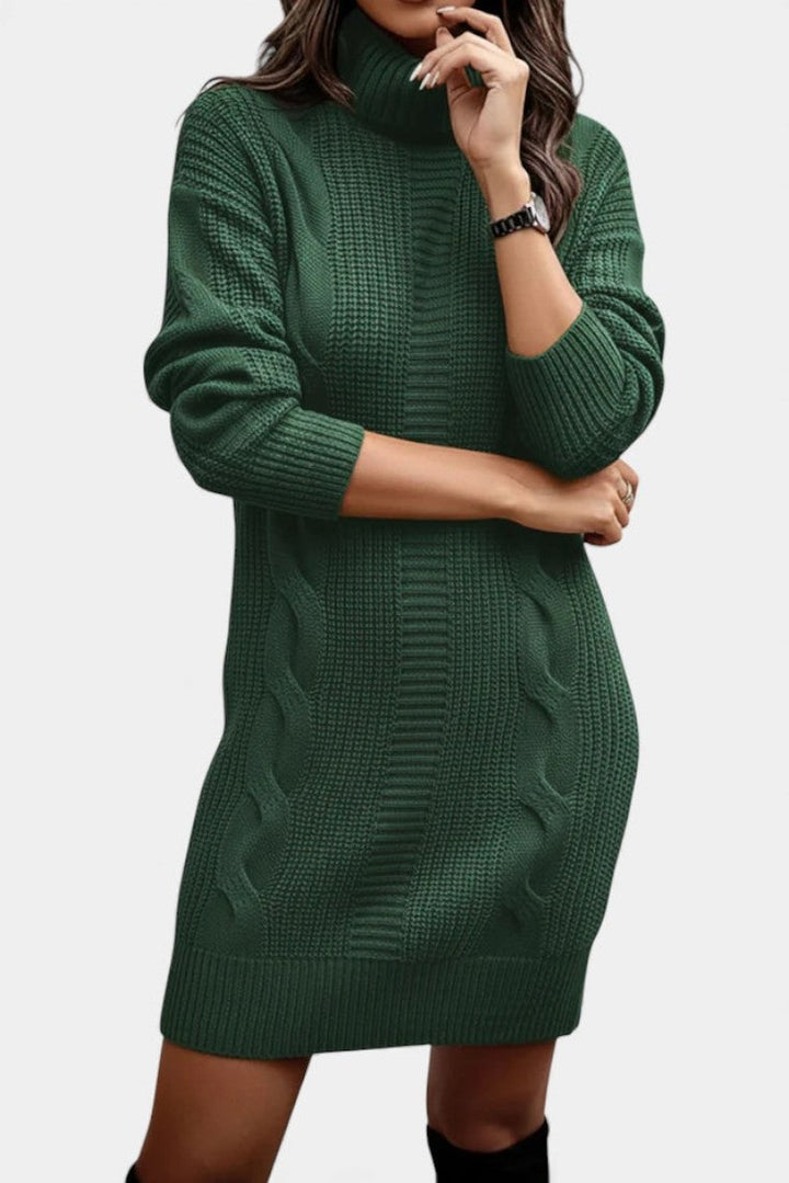 Clarette — Cable Knit Roll Neck Jumper Dress (21), Moraine Fashion
