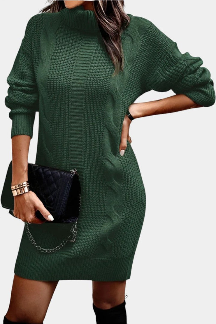 Clarette — Cable Knit Roll Neck Jumper Dress (22), Moraine Fashion