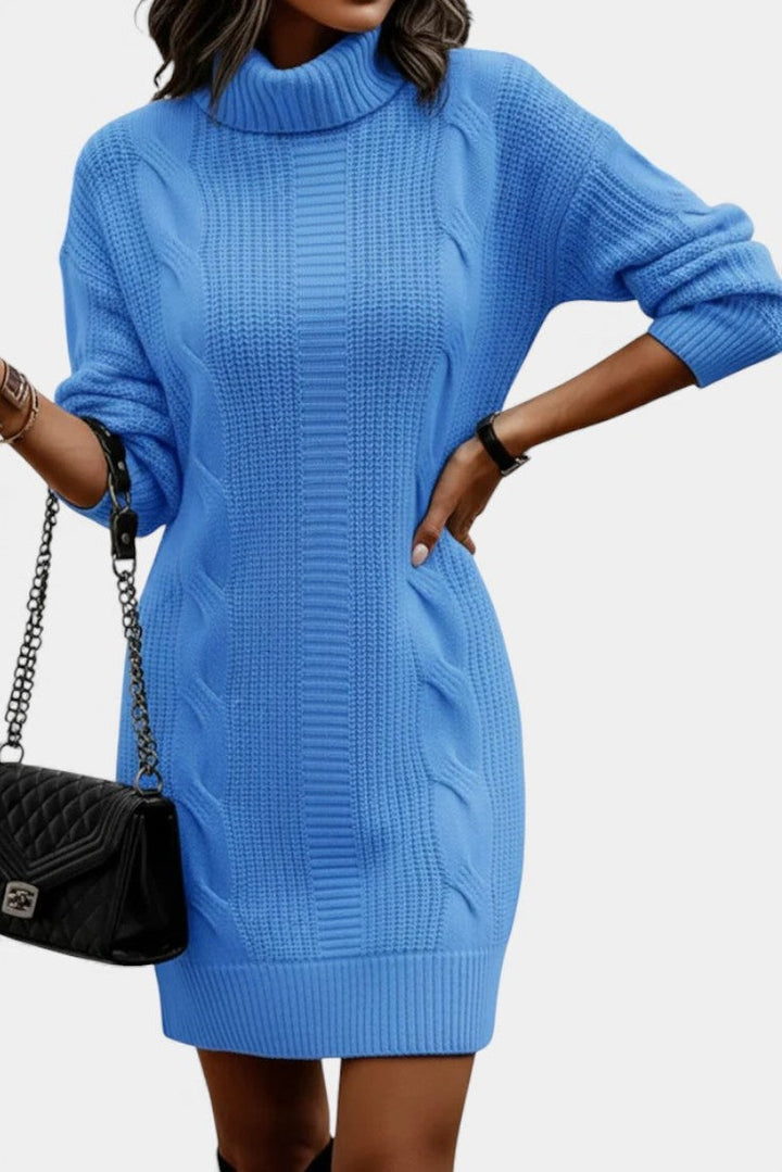 Clarette — Cable Knit Roll Neck Jumper Dress (24), Moraine Fashion