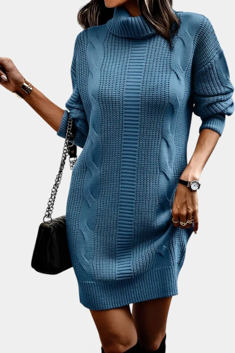 Clarette — Cable Knit Roll Neck Jumper Dress (26), Moraine Fashion