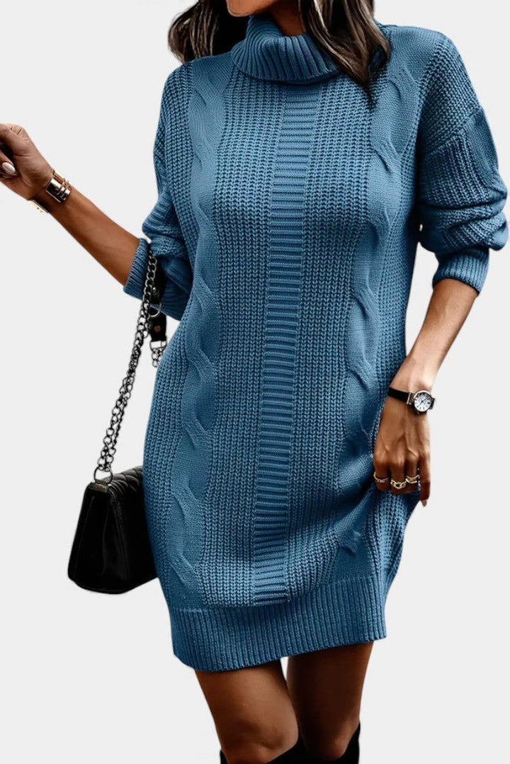 Clarette — Cable Knit Roll Neck Jumper Dress (26), Moraine Fashion
