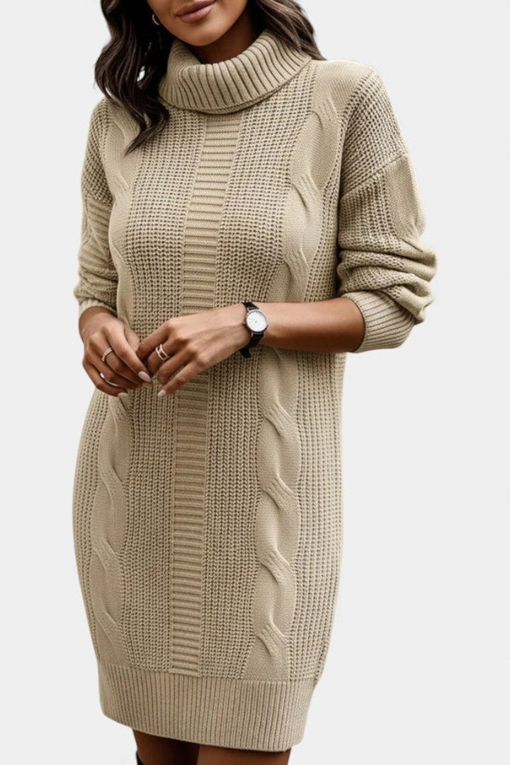 Clarette — Cable Knit Roll Neck Jumper Dress (28), Moraine Fashion