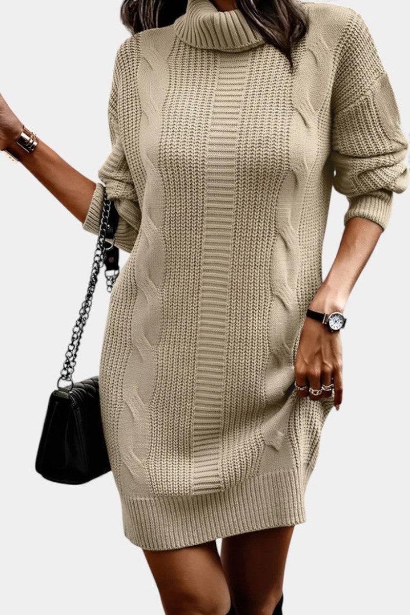 Clarette — Cable Knit Roll Neck Jumper Dress (29), Moraine Fashion