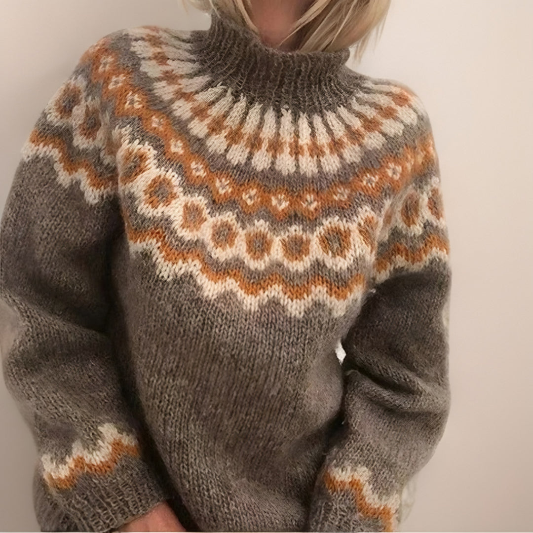 Fair Isle Yoke Jumper for Women — Clarissa, Taupe