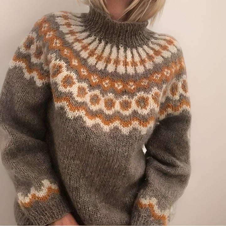 Fair Isle Yoke Jumper for Women — Clarissa, Taupe