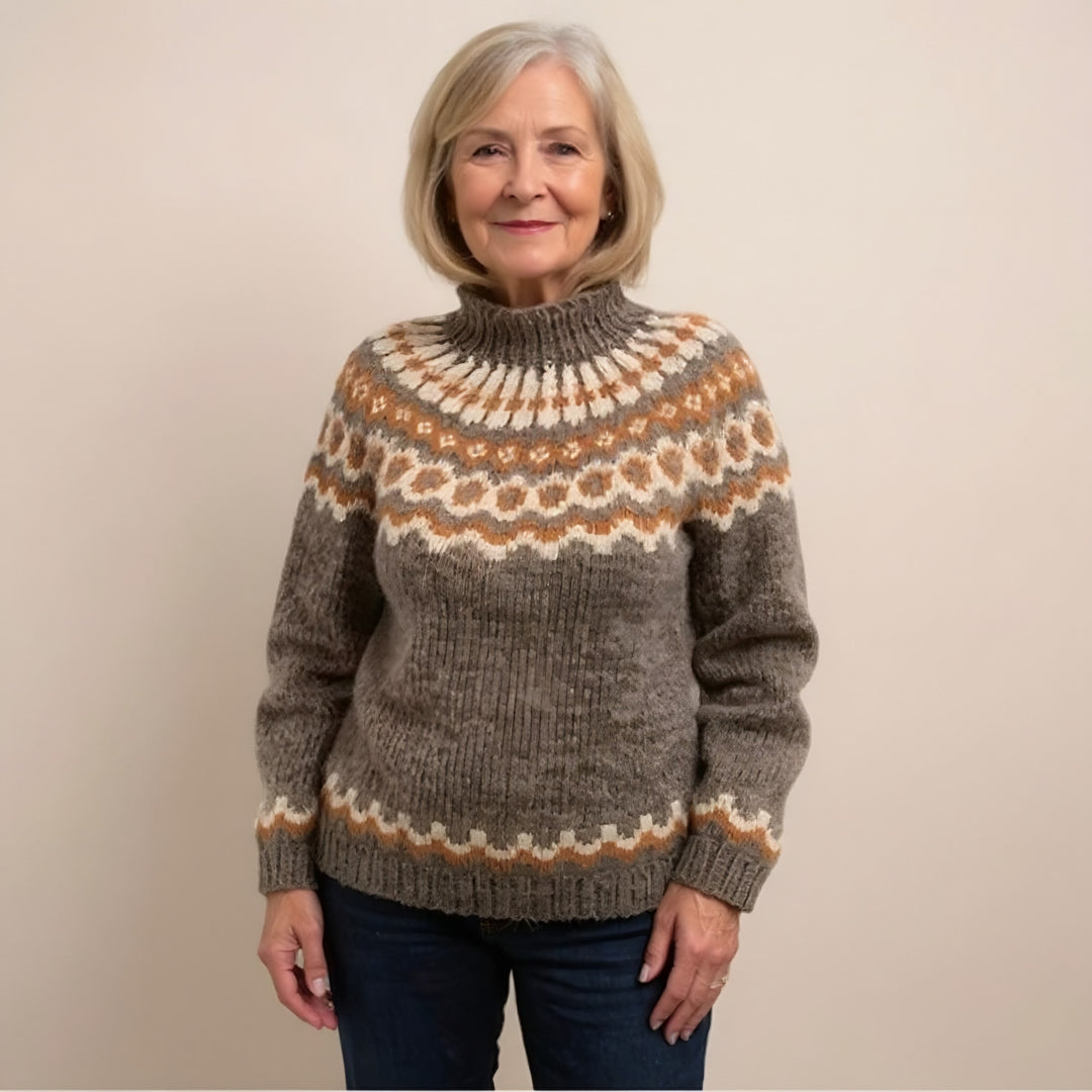 Fair Isle Yoke Jumper for Women — Clarissa, Taupe