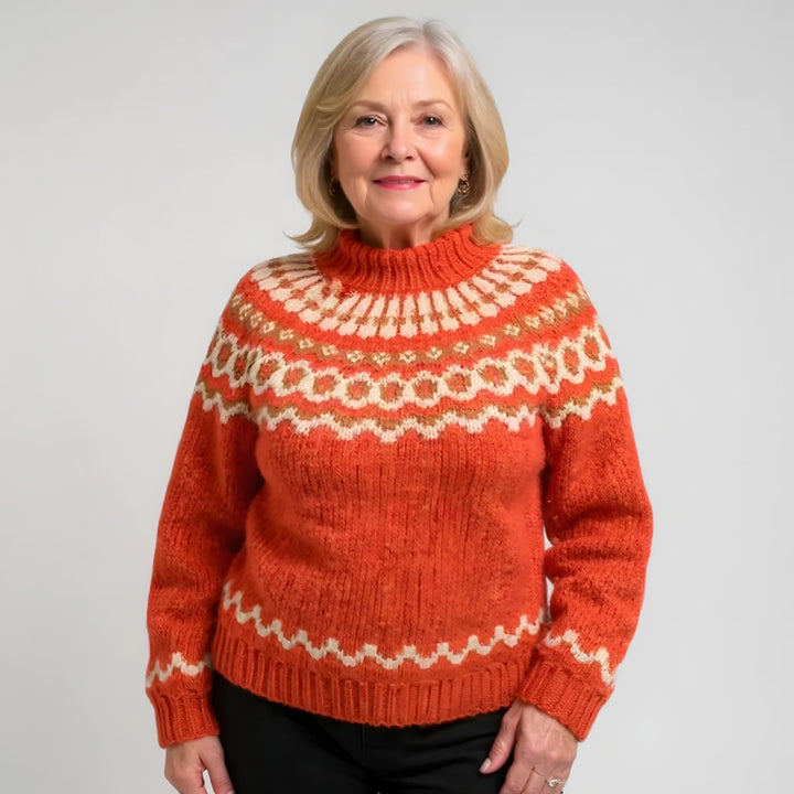 Fair Isle Yoke Jumper for Women — Clarissa, Orange