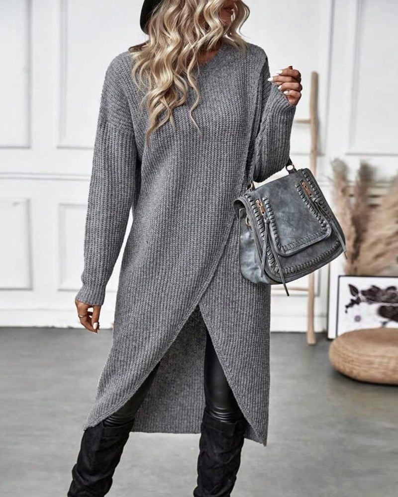 Colinette — Wool Knitted Wrap Jumper Dress (5), Moraine Fashion