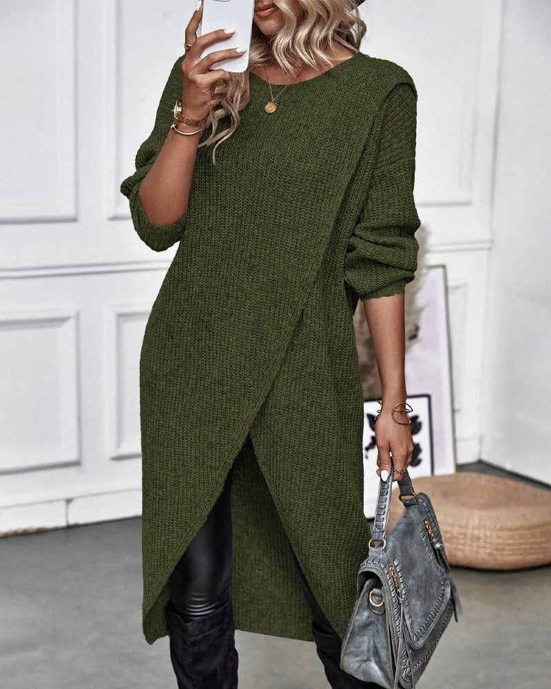 Colinette — Wool Knitted Wrap Jumper Dress (7), Moraine Fashion