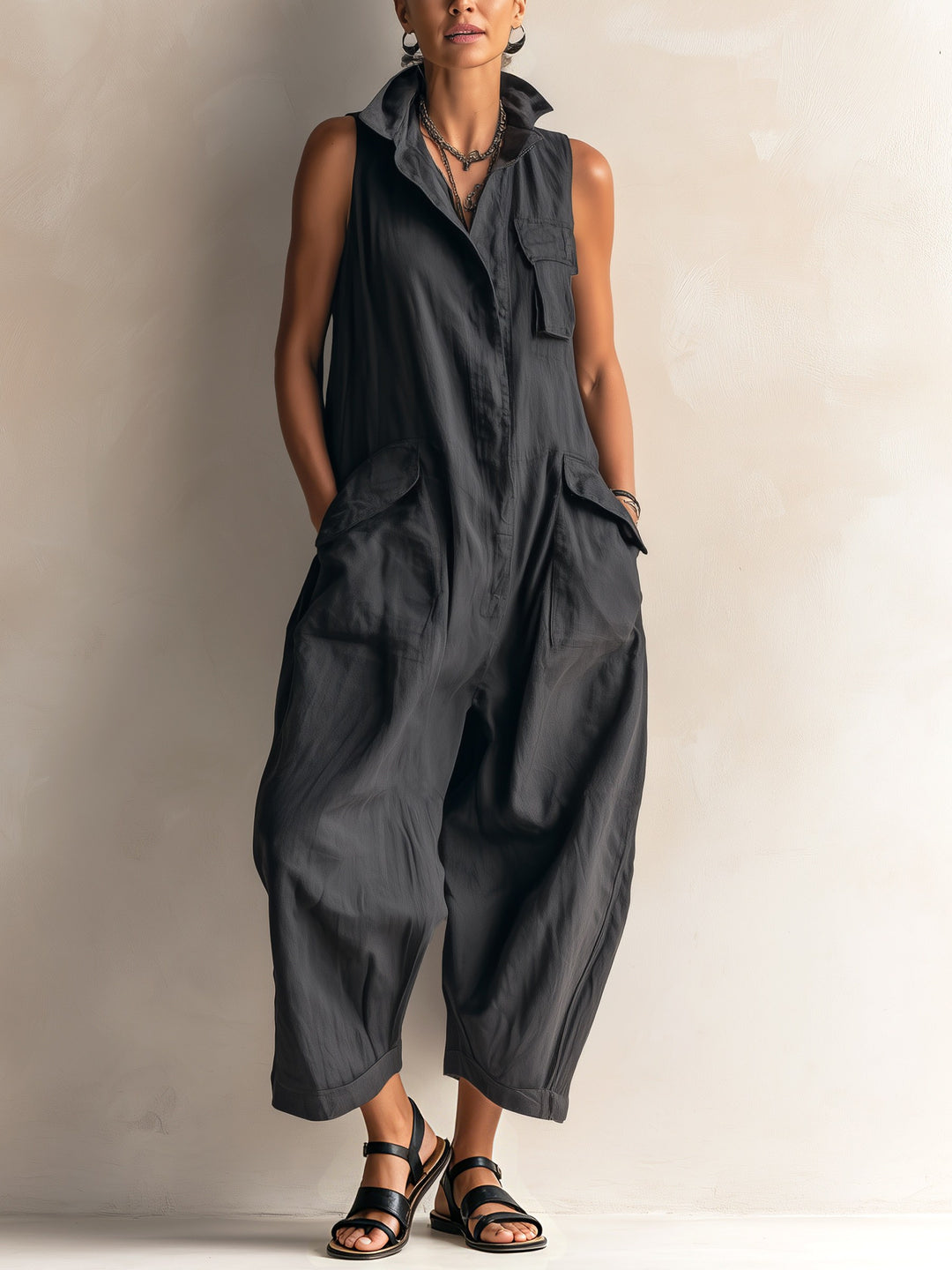 Sleeveless Utility Jumpsuit for Women — Daphne, Black