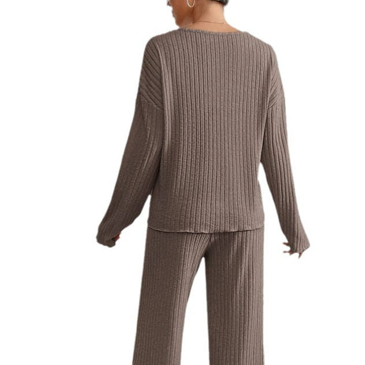 Ribbed Knit Loungewear Set with V Neck Jumper