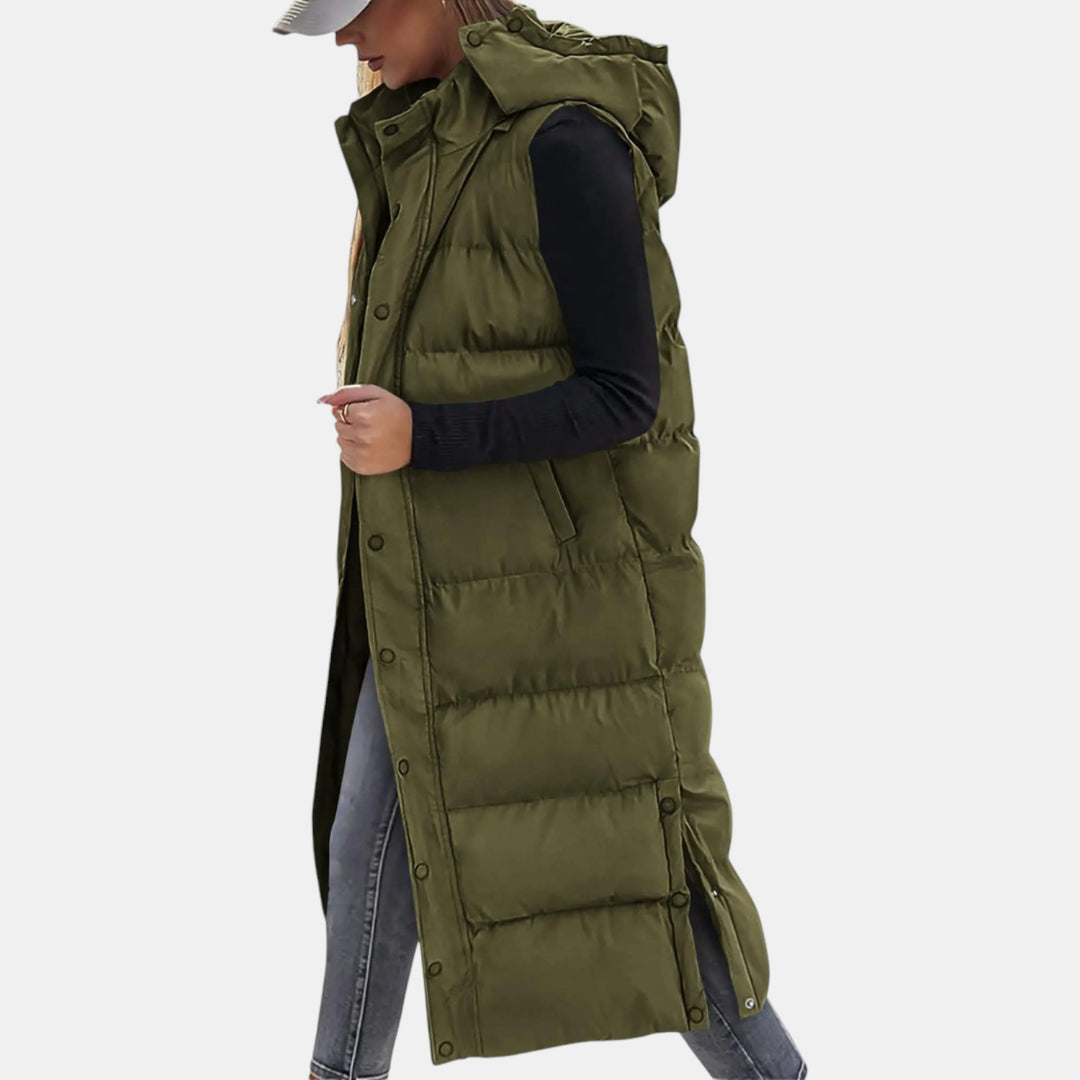 Maxi Length Quilted Hooded Gilet for Women — Delynor, image 1
