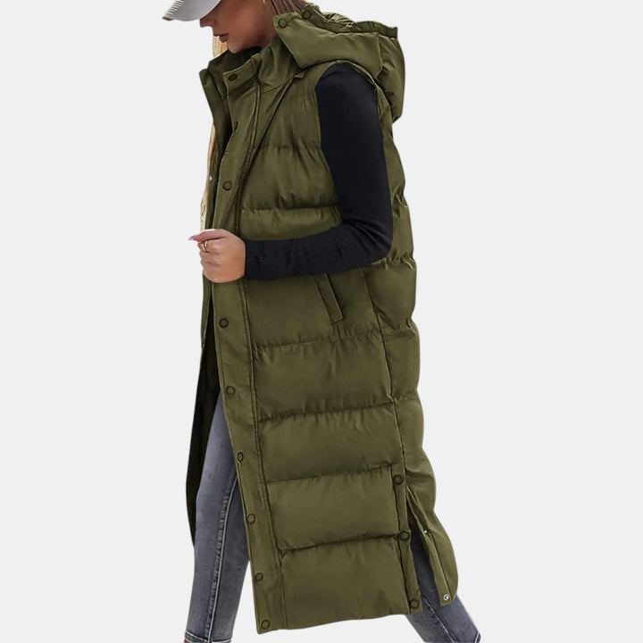Maxi Length Quilted Hooded Gilet for Women — Delynor, image 1