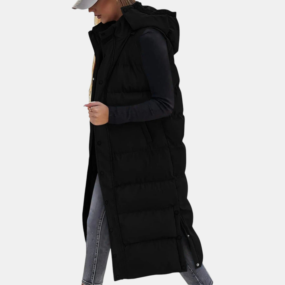Maxi Length Quilted Hooded Gilet for Women — Delynor, image 2