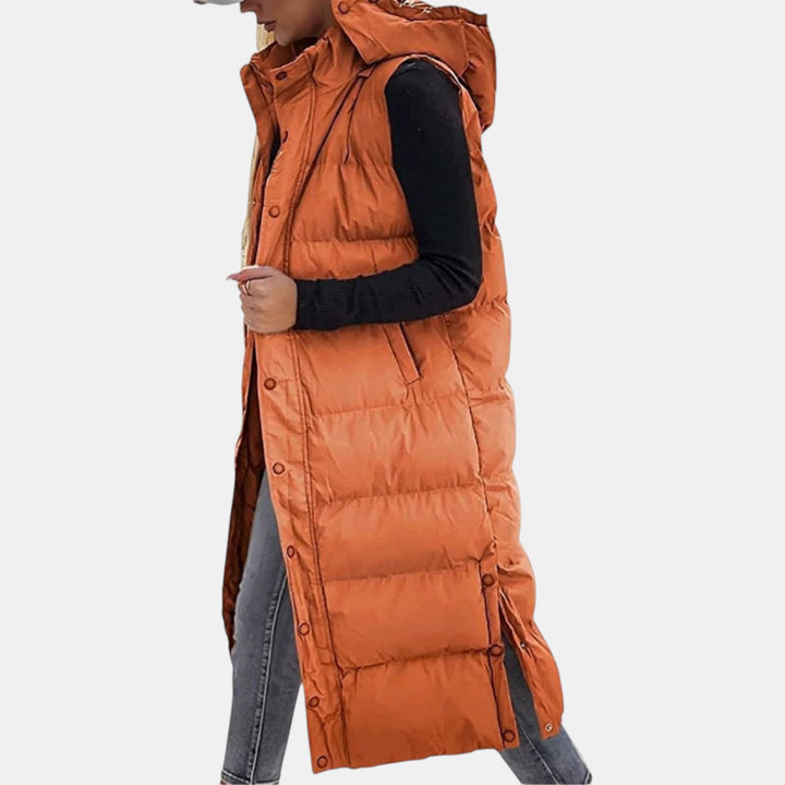 Maxi Length Quilted Hooded Gilet for Women — Delynor, image 3
