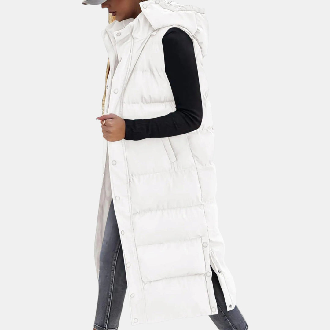 Maxi Length Quilted Hooded Gilet for Women — Delynor, image 4