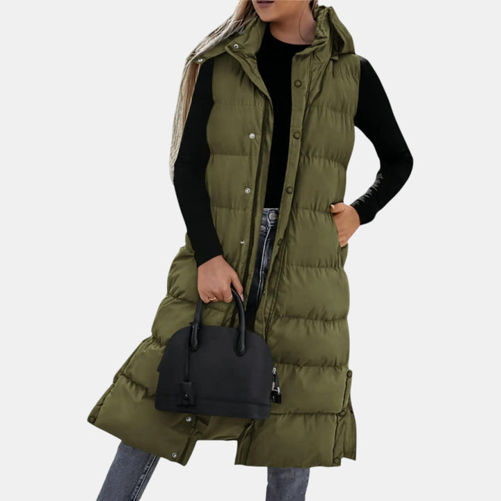 Maxi Length Quilted Hooded Gilet for Women — Delynor, image 5