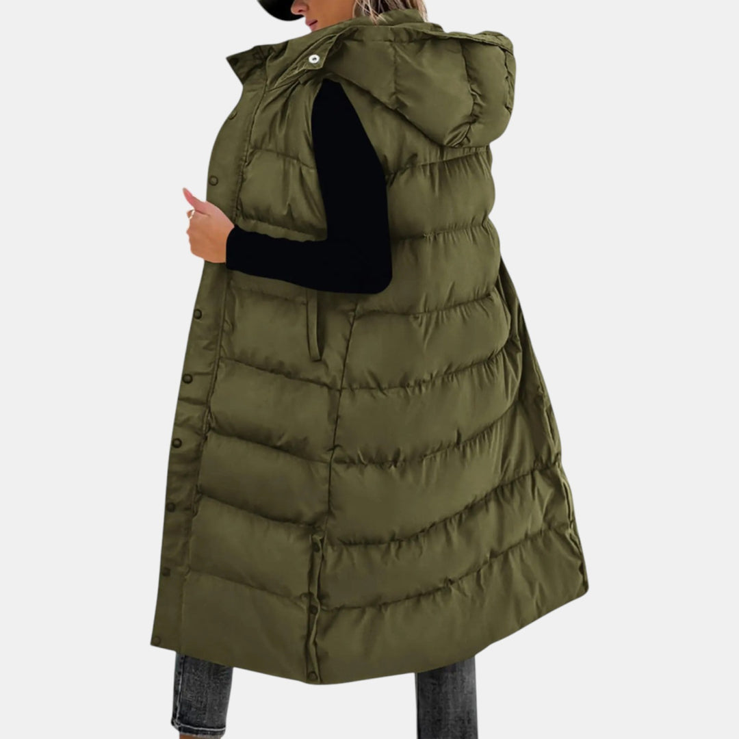 Maxi Length Quilted Hooded Gilet for Women — Delynor, image 6
