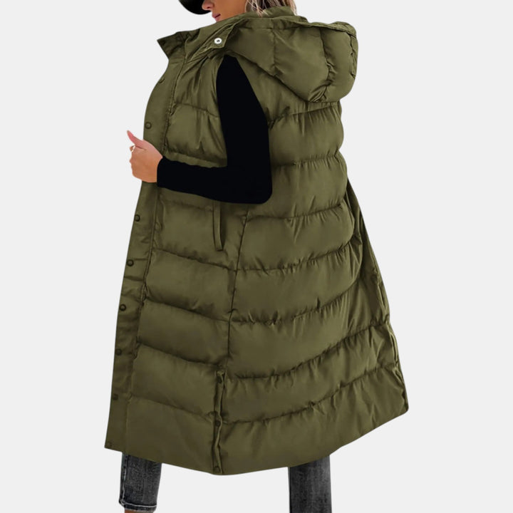 Maxi Length Quilted Hooded Gilet for Women — Delynor, image 6