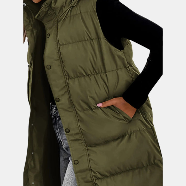 Maxi Length Quilted Hooded Gilet for Women — Delynor, image 7