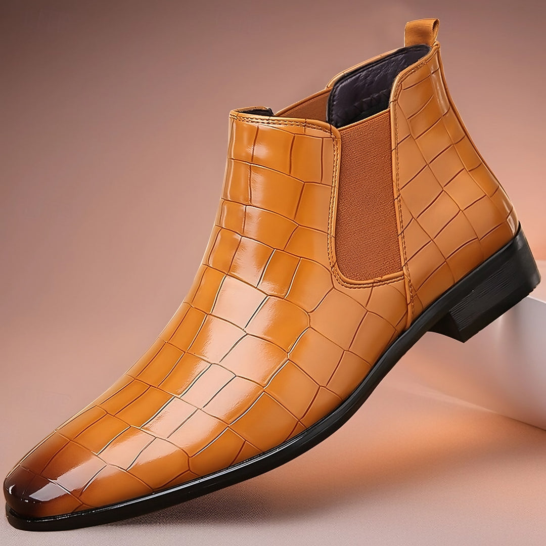 Croc Print Chelsea Boots for Men — Duncan, Camel