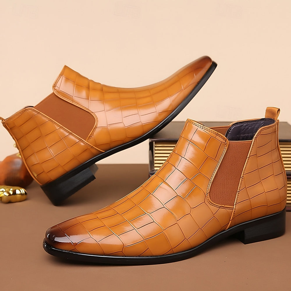 Croc Print Chelsea Boots for Men — Duncan, Camel