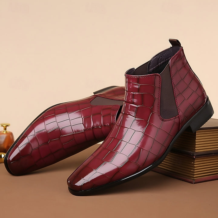 Croc Print Chelsea Boots for Men — Duncan, Burgundy