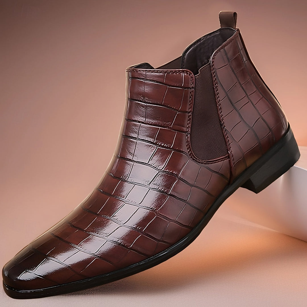 Croc Print Chelsea Boots for Men — Duncan, Dark Brown